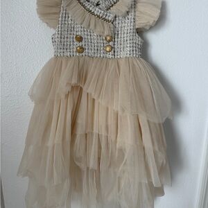 Elegant Beige Tulle Formal Dress for Girls